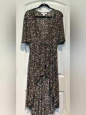 L.I.F.E Love is For Eternity Leopard-Print High-Low Swim Coverup — Beige/Black
